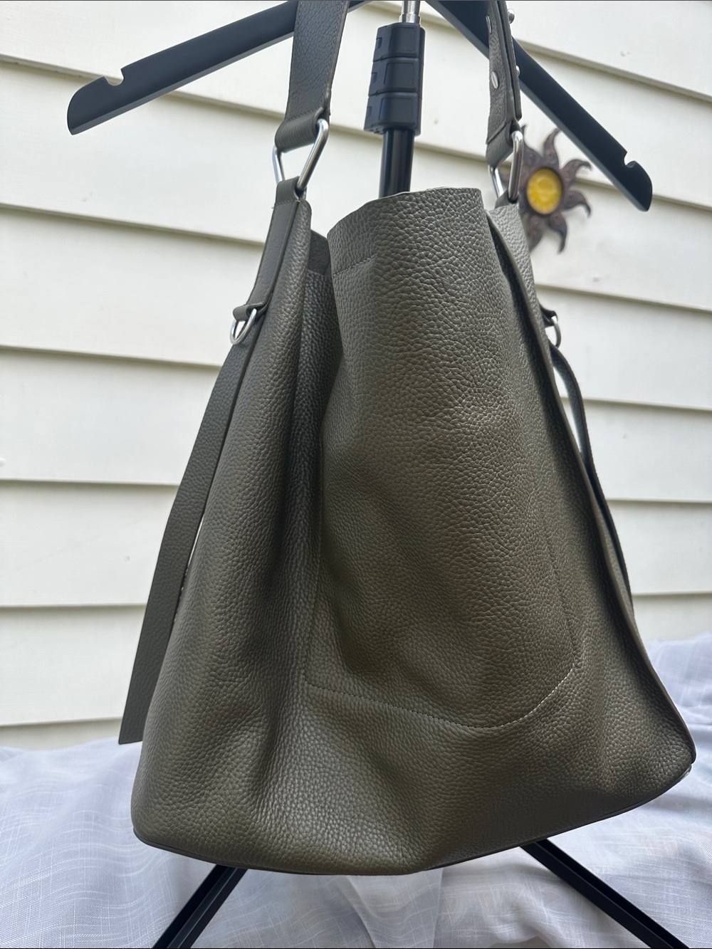 All Saints Textured Olive Green Pebbled Leather Shoulder Bag - Picture 4 of 10